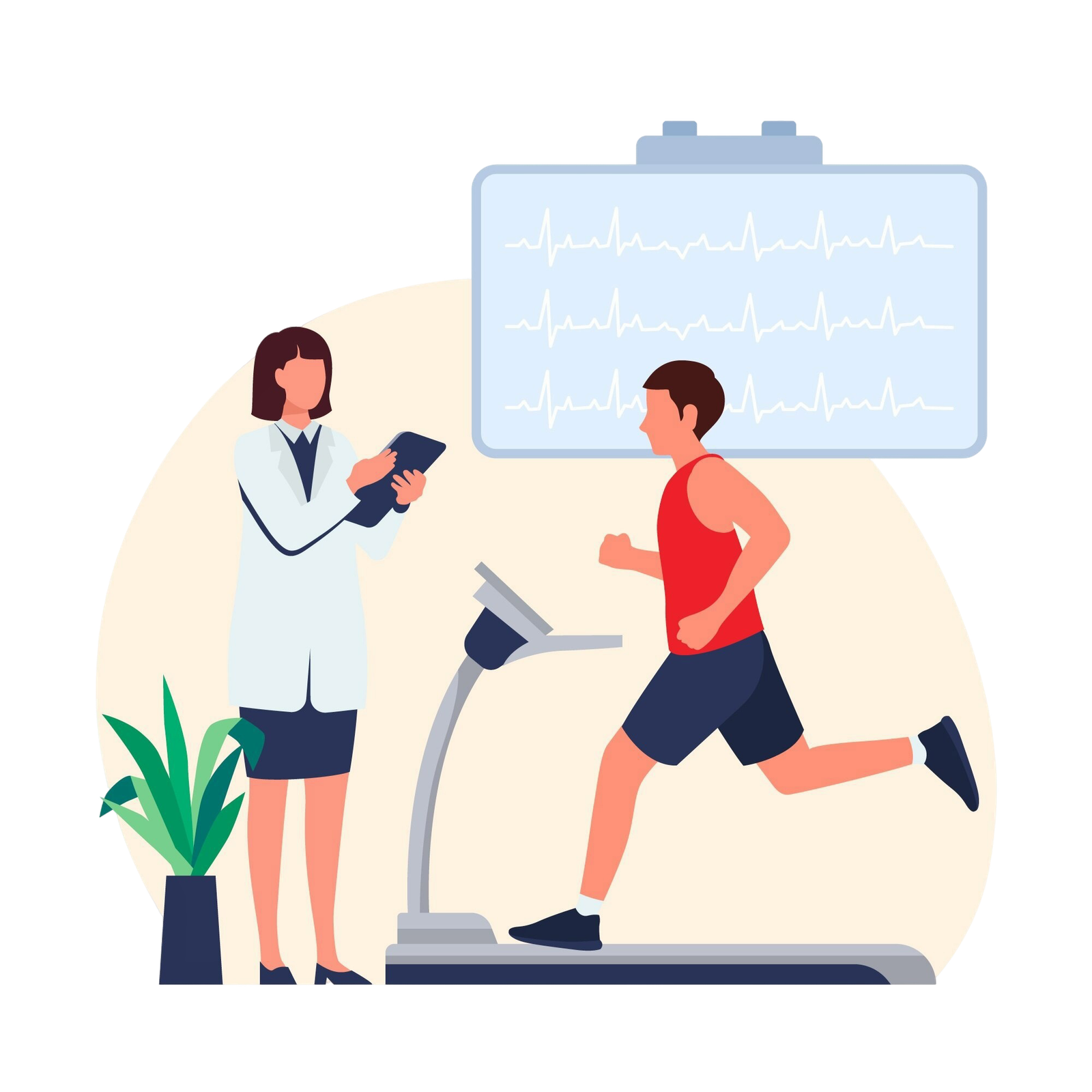 Patient performing stress test on treadmill