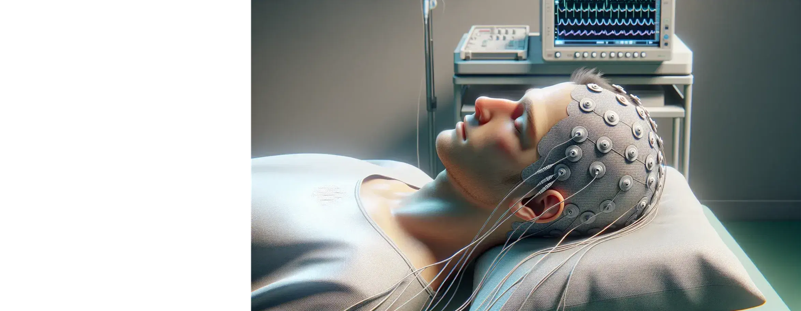 Technician attaching EEG electrodes to patient